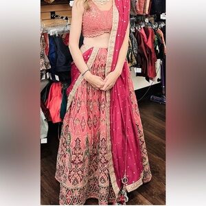 Pink Embroidered Indian Lehenga / Lehnga Set with Dupatta